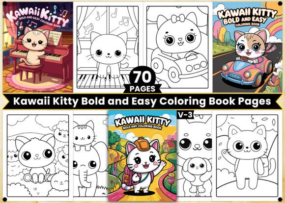 70 Kawaii Kitty Bold Easy Coloring Pages