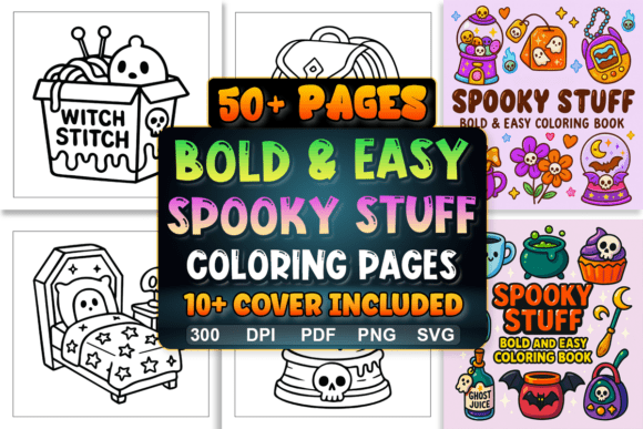 Bold and Easy Spooky Stuff Coloring Page