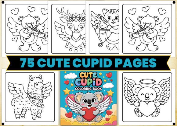 Bold Easy Cute Cupid Coloring Book Page