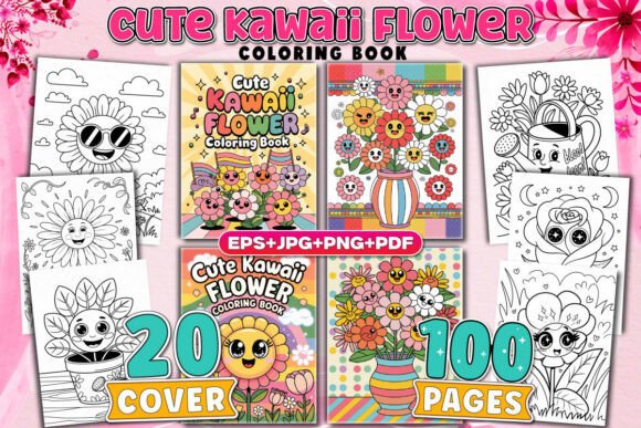 Cute Kawaii Flower Coloring Book for KDP