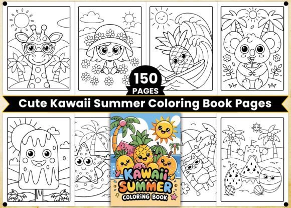 Cute Kawaii Summer Coloring Book Pages