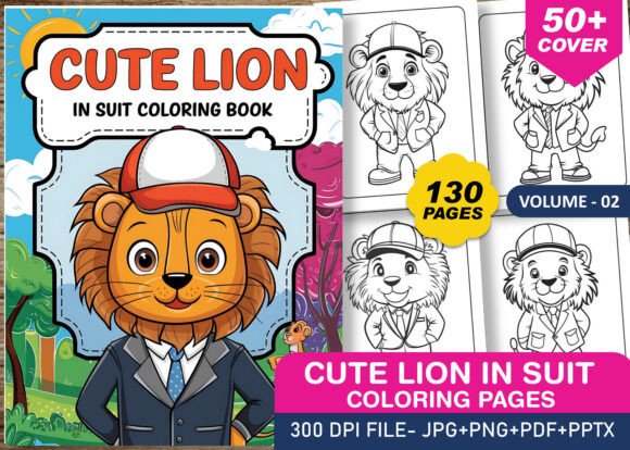 Cute Lion in Suit Coloring Pages VOL-02: A Creative Tool for Modern Creatives and Entrepreneurs