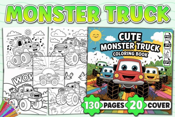 Cute Monster Truck Coloring Book for KDP