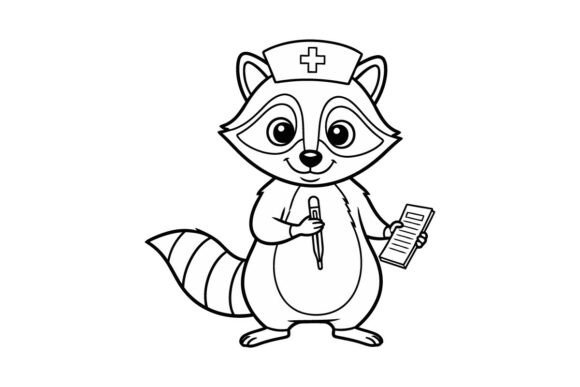 Cute Nurse Raccoon Coloring Page – Fun Medical-Themed Printable for Kids and Adults