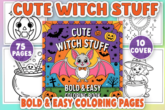 Cute Witch Stuff Bold Easy Coloring Book