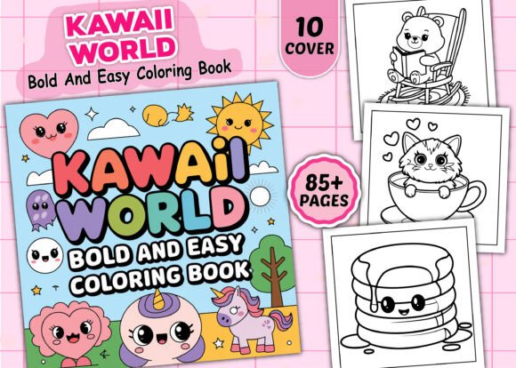 Kawaii World Bold Easy Coloring Pages